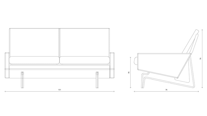 Retro 2 Seater Sofa - Grey